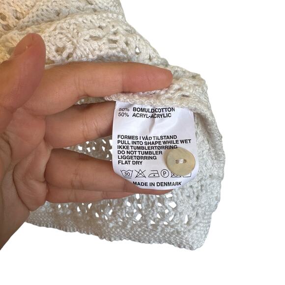 Skovhuus Short Sleeve Cardigan Button Front Sweater White Knit Granny Coastal L - Picture 8 of 8